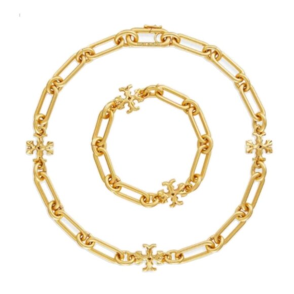 Tory Burch Gold Roxanne Chainlink Necklace, Bracelet dSet!!! - Picture 1 of 10